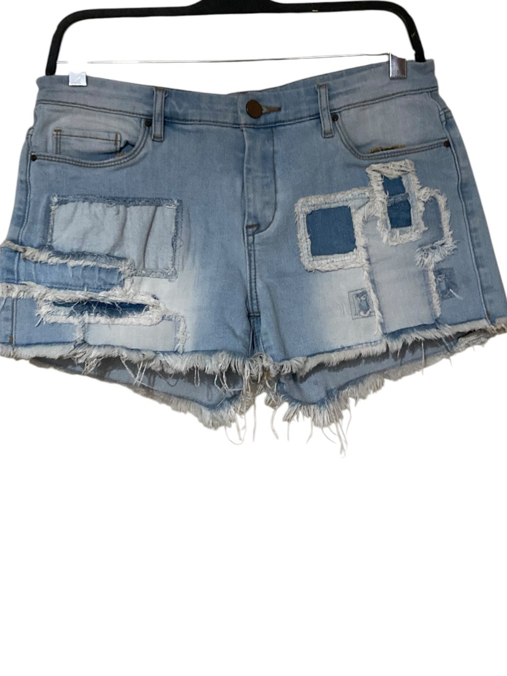 BLANKNYC Light Blue Distressed Patchwork Denim Shorts
